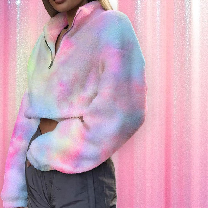 Cosmic Puff Zip-Up Fleece – Jumper | Iridescent pastel fashion accessory from Rainbowscape