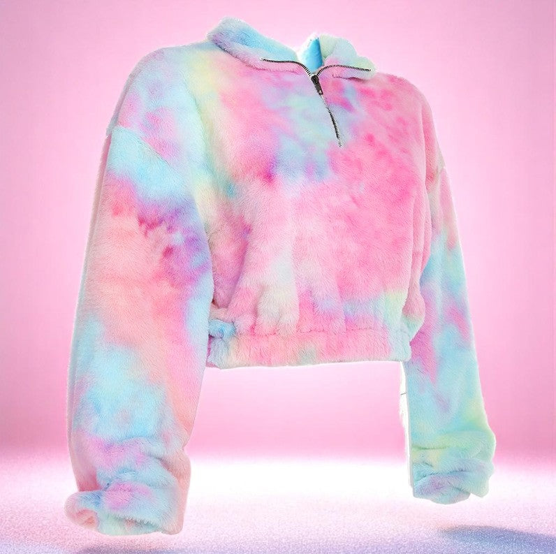 Cosmic Puff Zip-Up Fleece – Jumper | Iridescent pastel fashion accessory from Rainbowscape