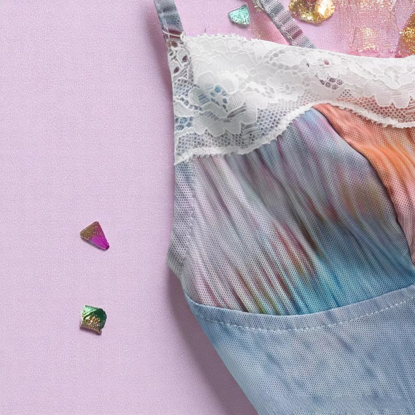 Misty Muse Lace Cami – Camis | Iridescent pastel fashion accessory from Rainbowscape