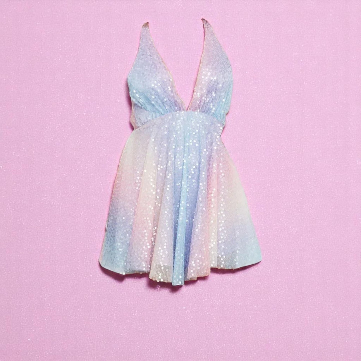 Stardust Serenade Halter Dress – Dress | Iridescent pastel fashion accessory from Rainbowscape
