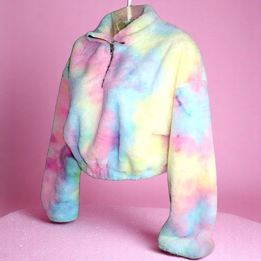 Cosmic Puff Zip-Up Fleece – Jumper | Iridescent pastel fashion accessory from Rainbowscape