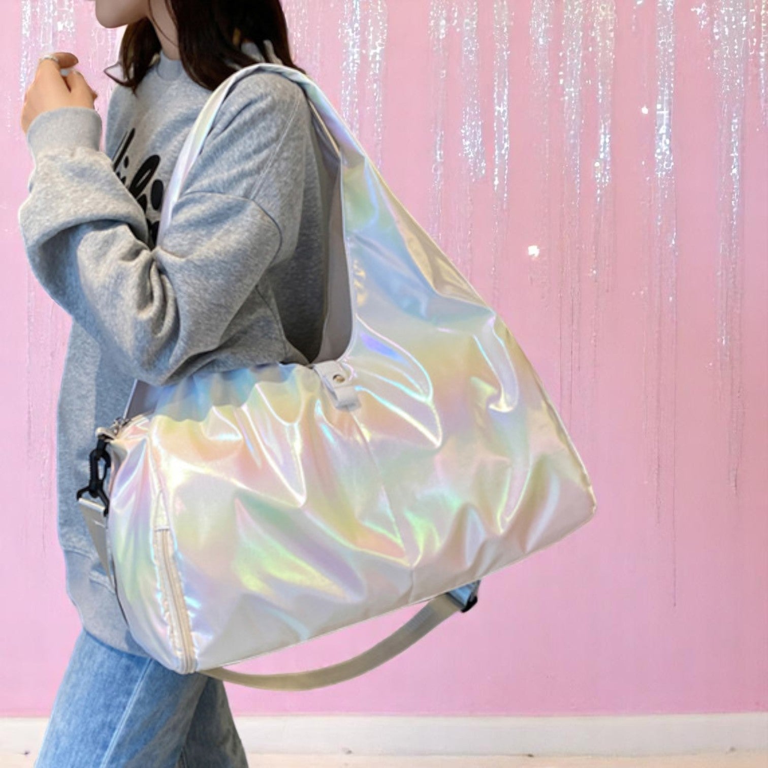 Starlite Strut Gym Tote – Sports Bag | Iridescent pastel fashion accessory from Rainbowscape