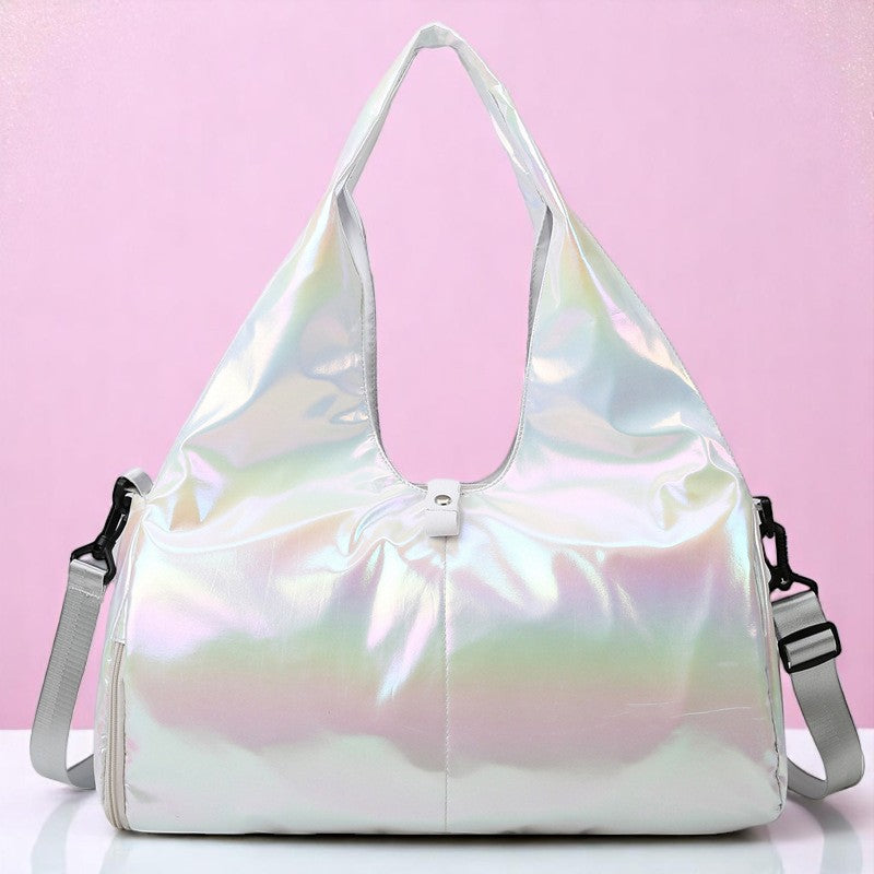 Starlite Strut Gym Tote – Sports Bag | Iridescent pastel fashion accessory from Rainbowscape