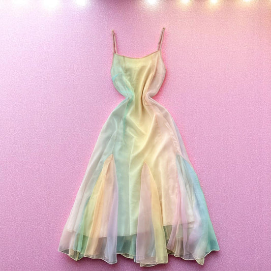 Whirlwind of Whimsy Mesh Midi Dress – Dress | Iridescent pastel fashion accessory from Rainbowscape
