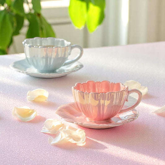 Petal Whirl Porcelain Teacup Set – Cups | Iridescent pastel fashion accessory from Rainbowscape