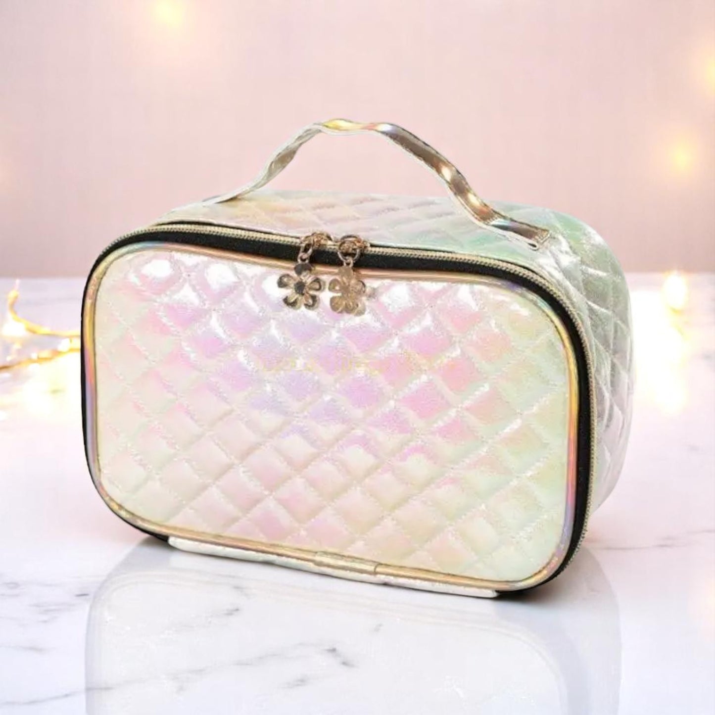 Celestial Glam Travel Vault – Makeup Bag | Iridescent pastel fashion accessory from Rainbowscape