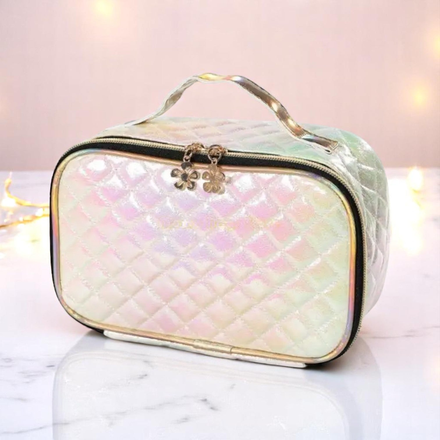 Celestial Glam Travel Vault – Makeup Bag | Iridescent pastel fashion accessory from Rainbowscape