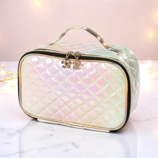 Celestial Glam Travel Vault – Makeup Bag | Iridescent pastel fashion accessory from Rainbowscape