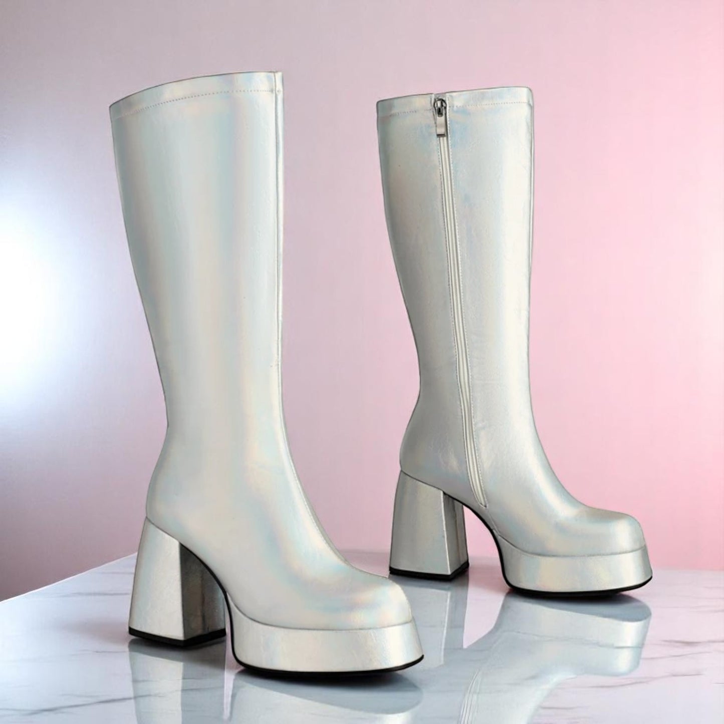 Disco Fever Knee-Kickers – Boots | Iridescent pastel fashion accessory from Rainbowscape
