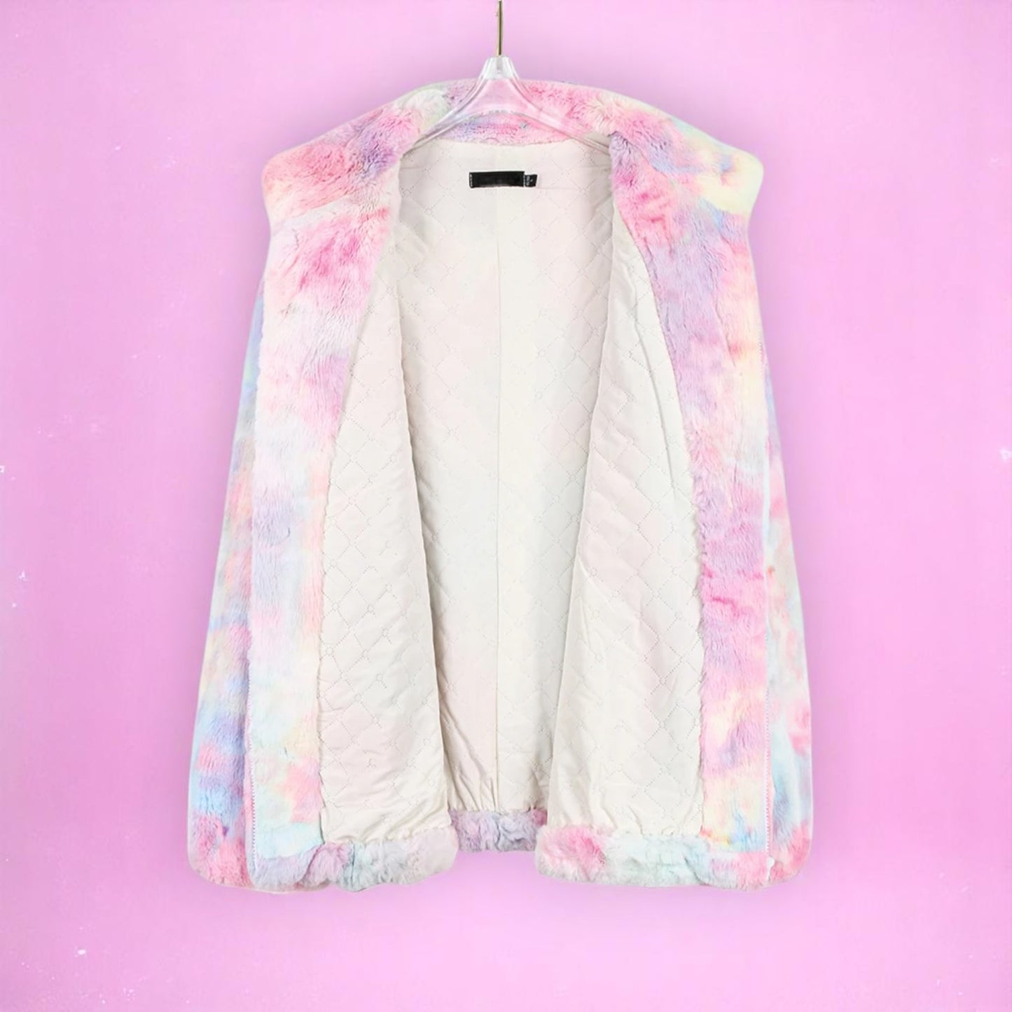 Frosted Bubblegum Dream Faux Fur Jacket – Jacket | Iridescent pastel fashion accessory from Rainbowscape