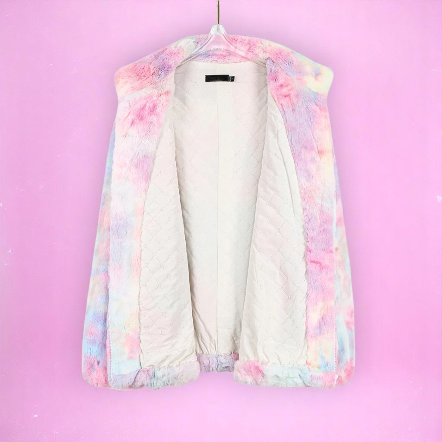Frosted Bubblegum Dream Faux Fur Jacket – Jacket | Iridescent pastel fashion accessory from Rainbowscape