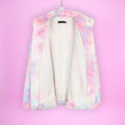 Frosted Bubblegum Dream Faux Fur Jacket – Jacket | Iridescent pastel fashion accessory from Rainbowscape