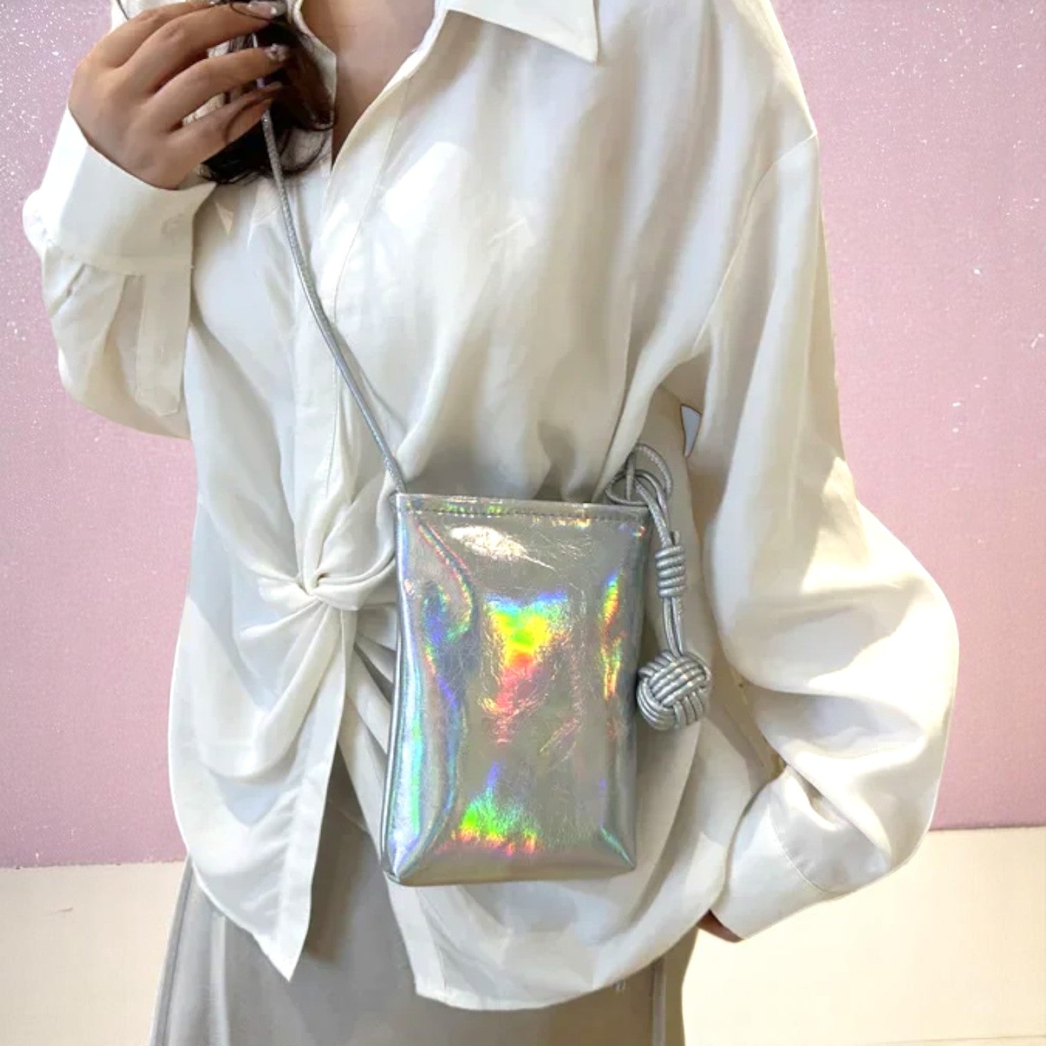 GlimmerKnot Mini Prism Pouch – handbag | Iridescent pastel fashion accessory from Rainbowscape