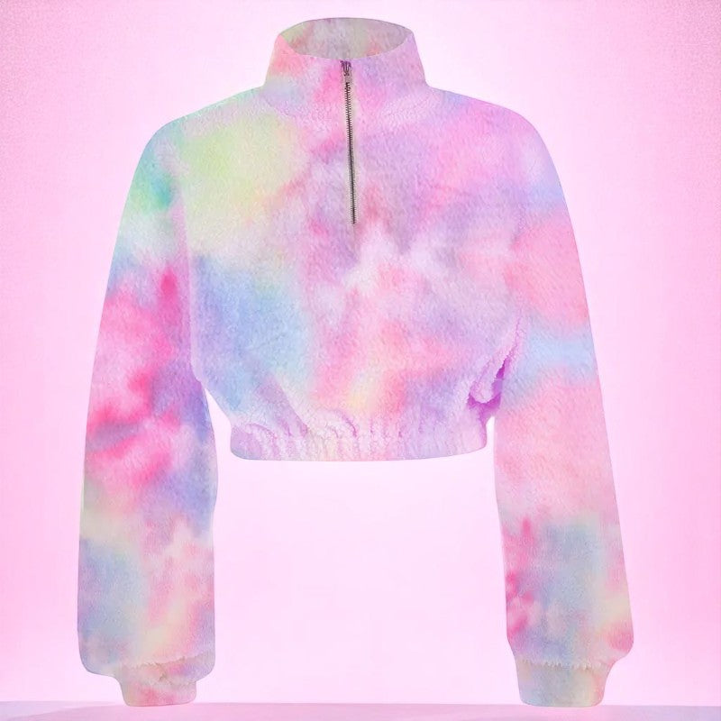 Cosmic Puff Zip-Up Fleece – Jumper | Iridescent pastel fashion accessory from Rainbowscape
