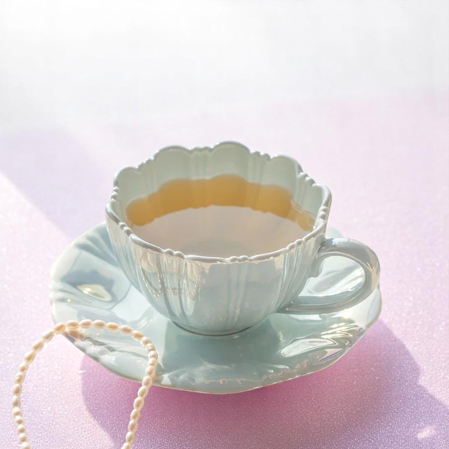 Petal Whirl Porcelain Teacup Set – Cups | Iridescent pastel fashion accessory from Rainbowscape