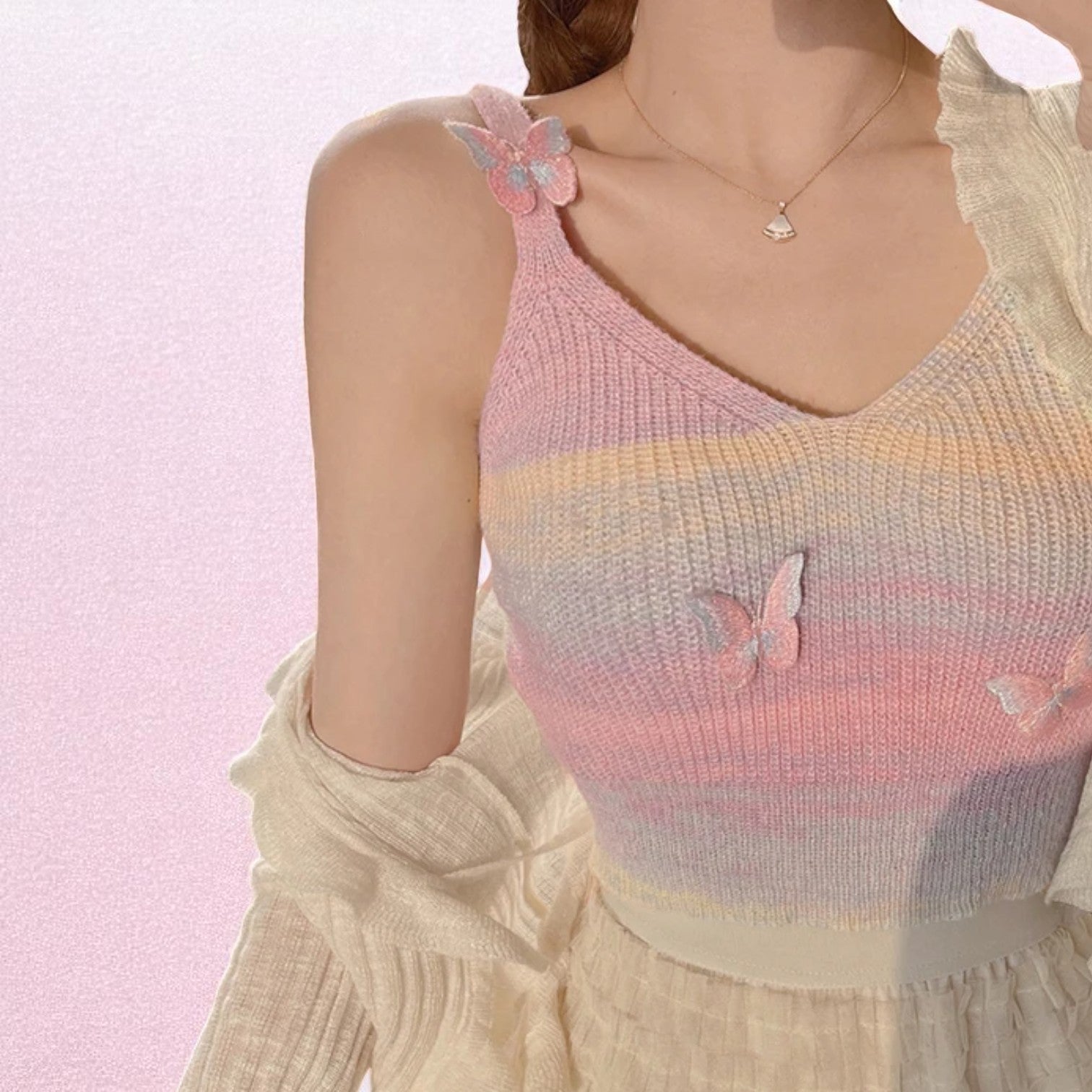 Flutterkiss Knit Cami – Camis | Iridescent pastel fashion accessory from Rainbowscape