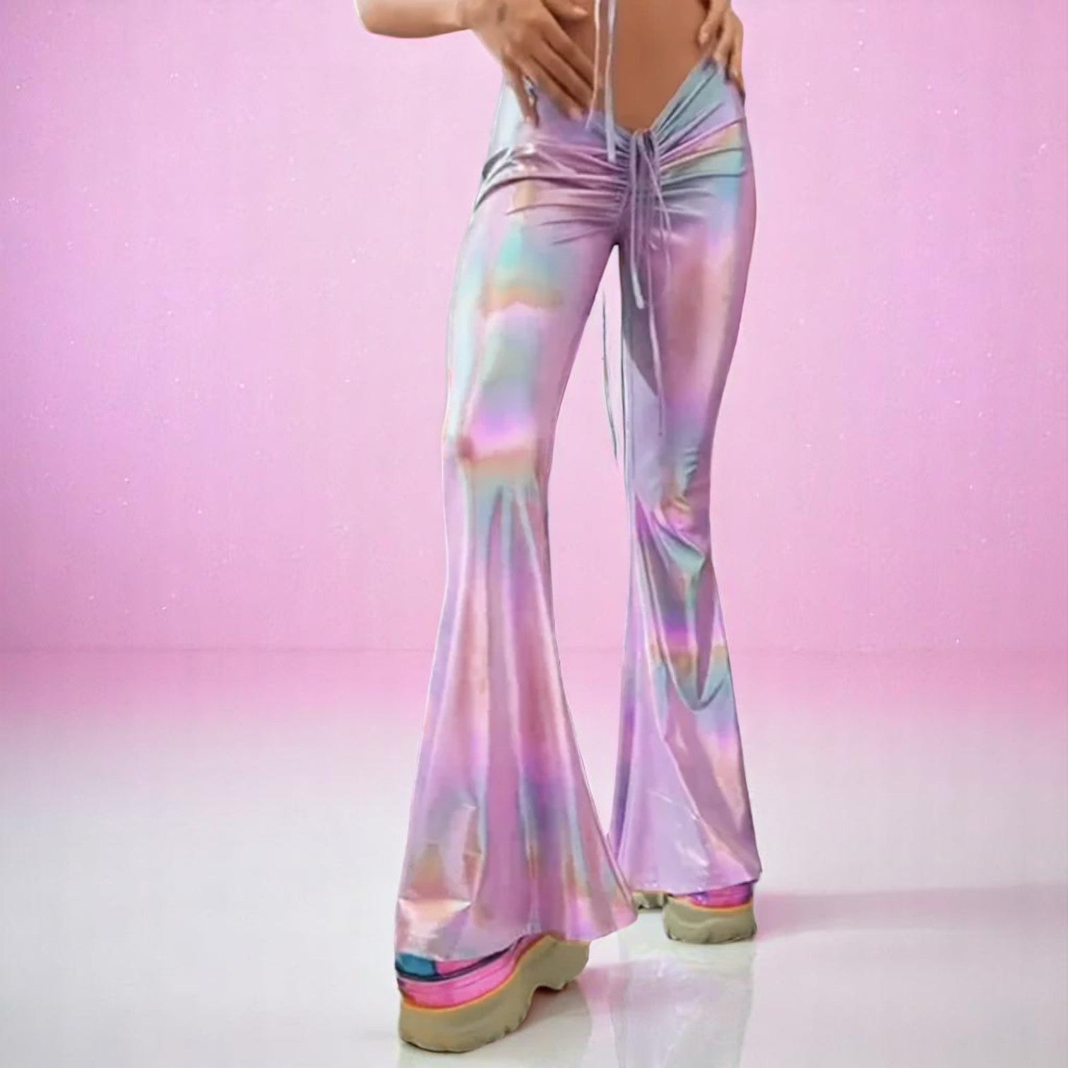 Moonlit Siren Flare Pants – Trousers | Iridescent pastel fashion accessory from Rainbowscape