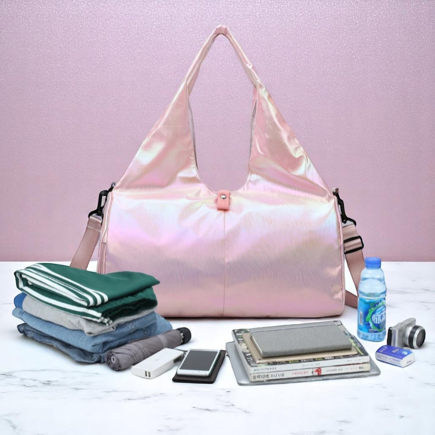 Starlite Strut Gym Tote – Sports Bag | Iridescent pastel fashion accessory from Rainbowscape