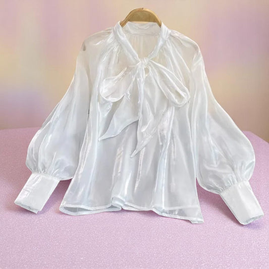 Moonlit Ruffle Waltz Blouse – Blouse | Iridescent pastel fashion accessory from Rainbowscape