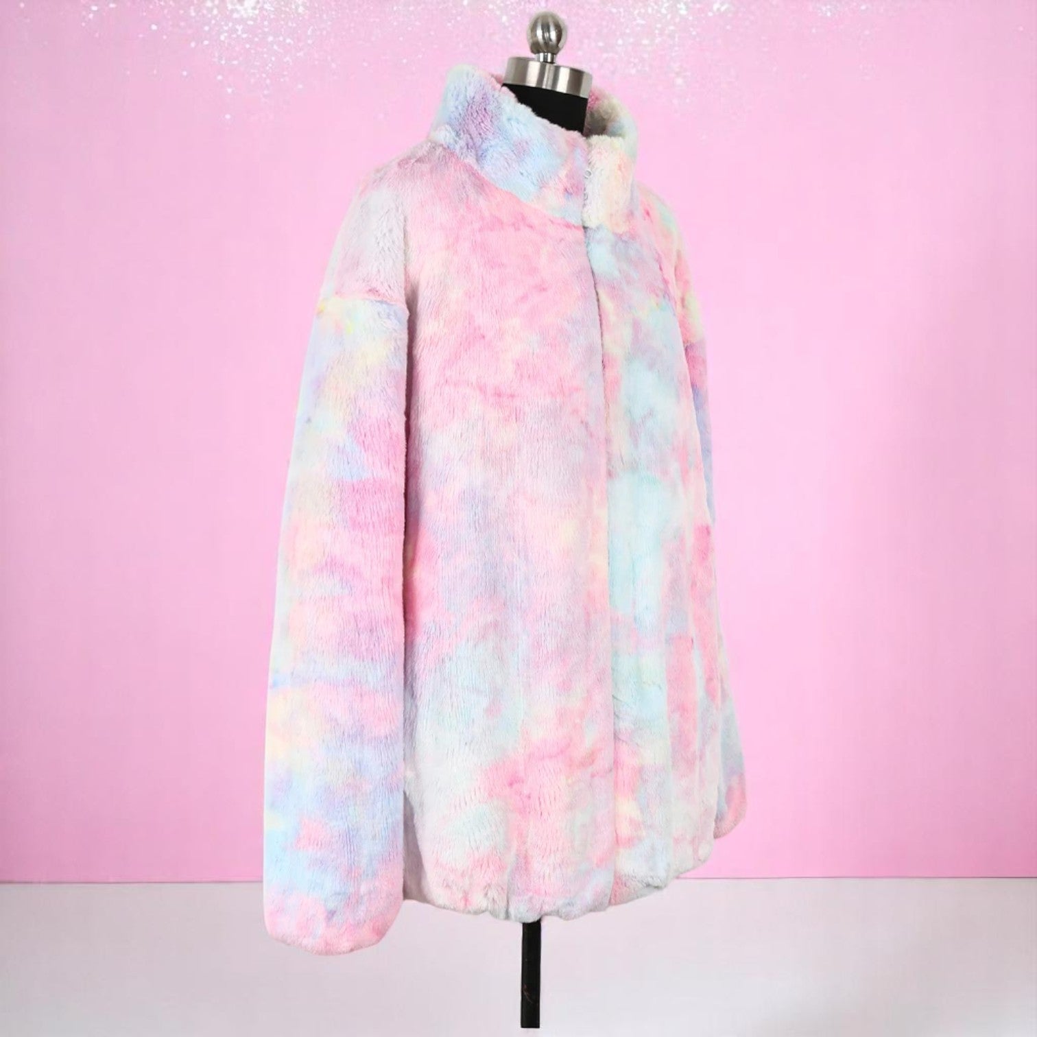Frosted Bubblegum Dream Faux Fur Jacket – Jacket | Iridescent pastel fashion accessory from Rainbowscape