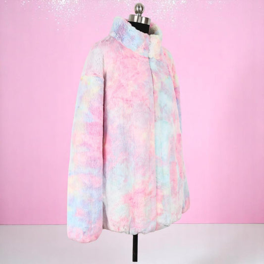 Frosted Bubblegum Dream Faux Fur Jacket – Jacket | Iridescent pastel fashion accessory from Rainbowscape