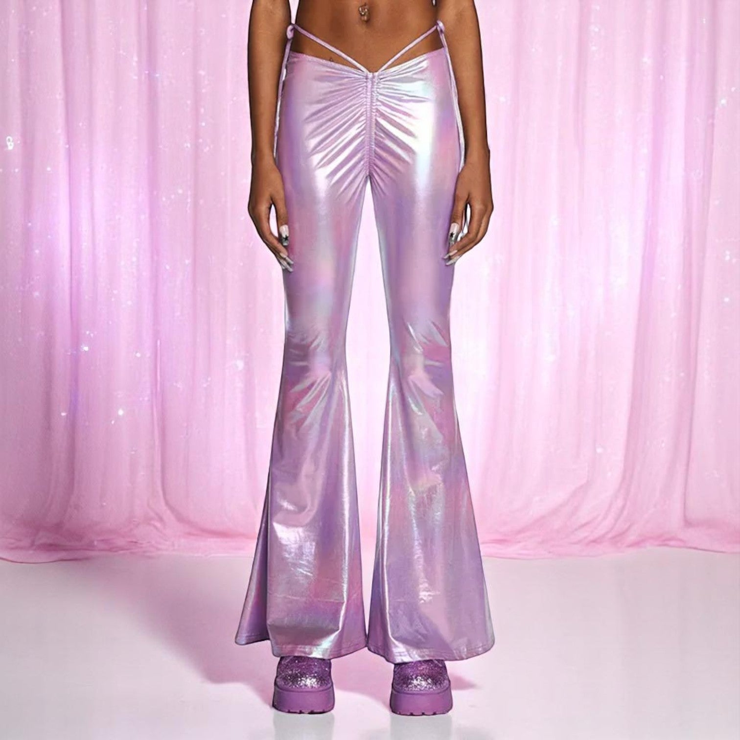Moonlit Siren Flare Pants – Trousers | Iridescent pastel fashion accessory from Rainbowscape