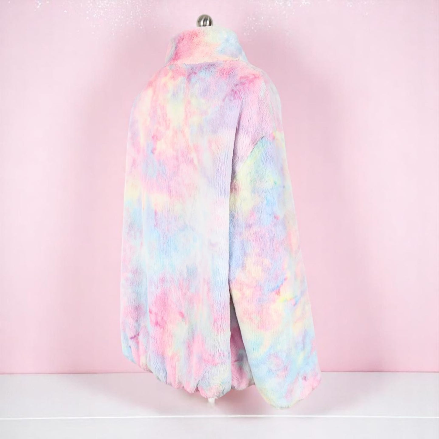 Frosted Bubblegum Dream Faux Fur Jacket – Jacket | Iridescent pastel fashion accessory from Rainbowscape