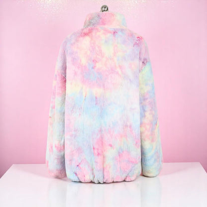 Frosted Bubblegum Dream Faux Fur Jacket – Jacket | Iridescent pastel fashion accessory from Rainbowscape