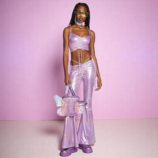 Moonlit Siren Flare Pants – Trousers | Iridescent pastel fashion accessory from Rainbowscape