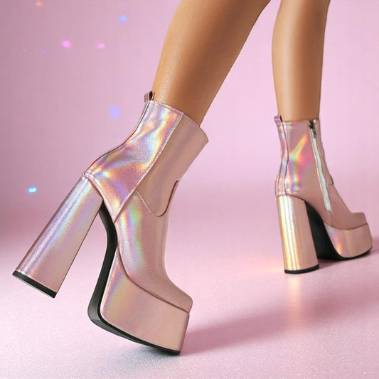 Prism Pop Power Boots – Boots | Iridescent pastel fashion accessory from Rainbowscape