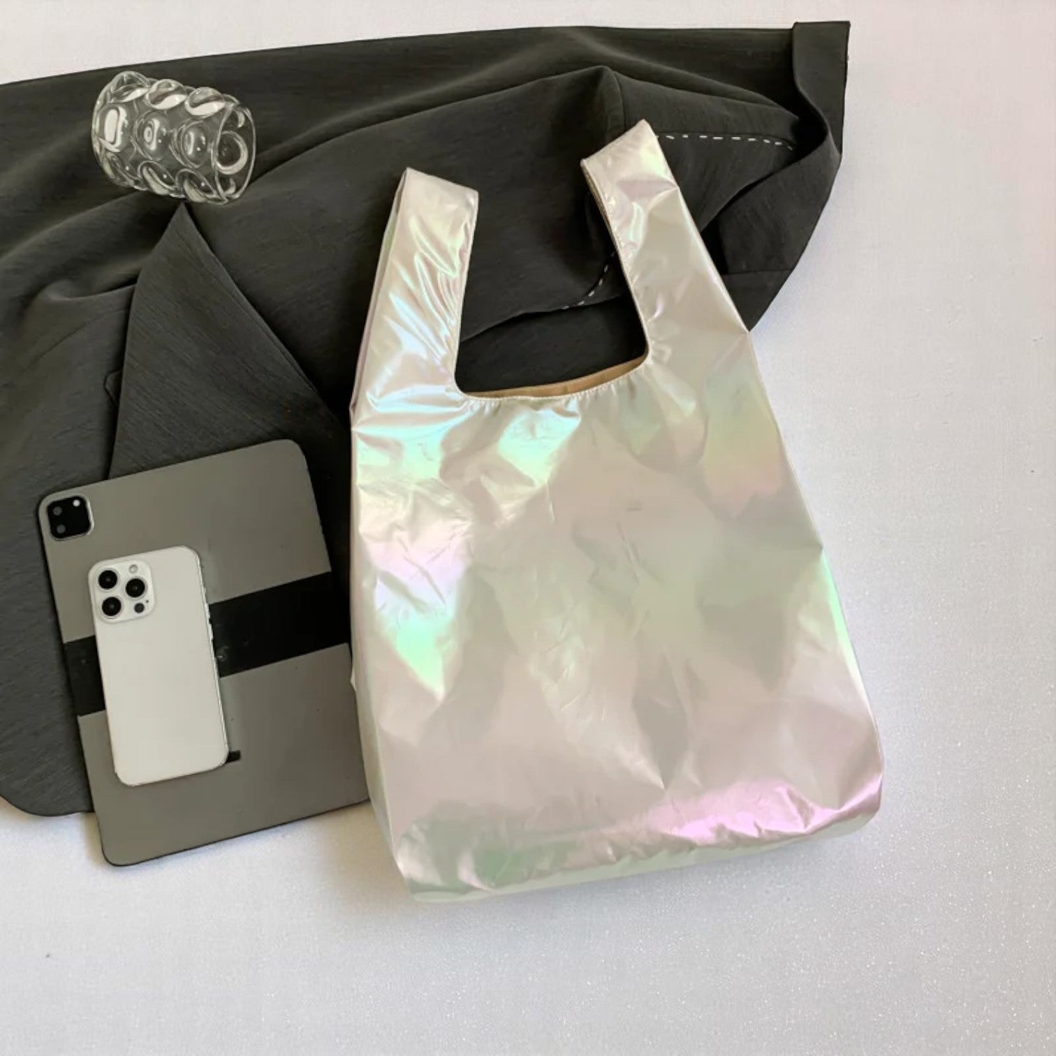 Starluxe Gleam Grab Tote – Tote bag | Iridescent pastel fashion accessory from Rainbowscape