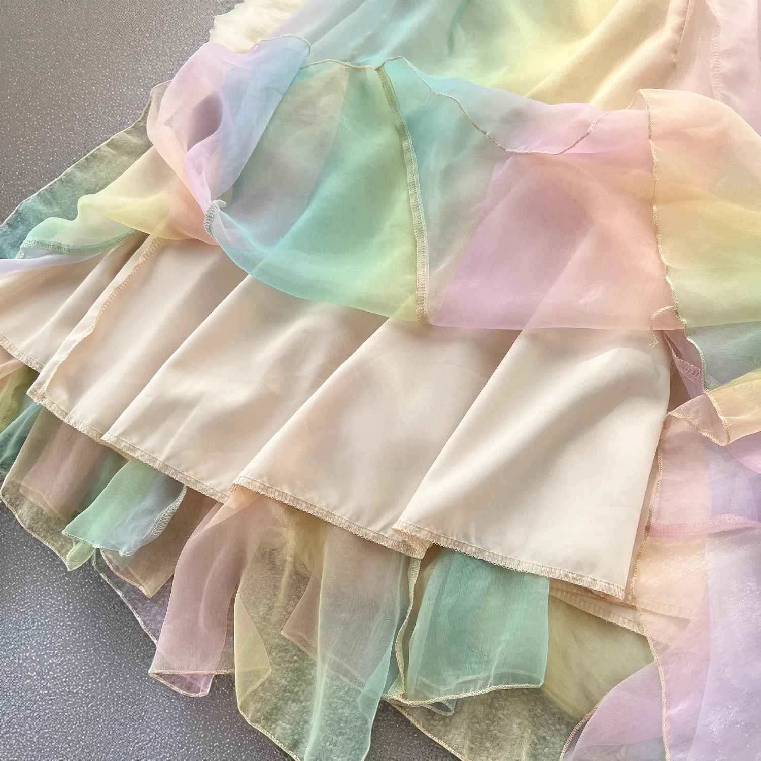 Whirlwind of Whimsy Mesh Midi Dress – Dress | Iridescent pastel fashion accessory from Rainbowscape