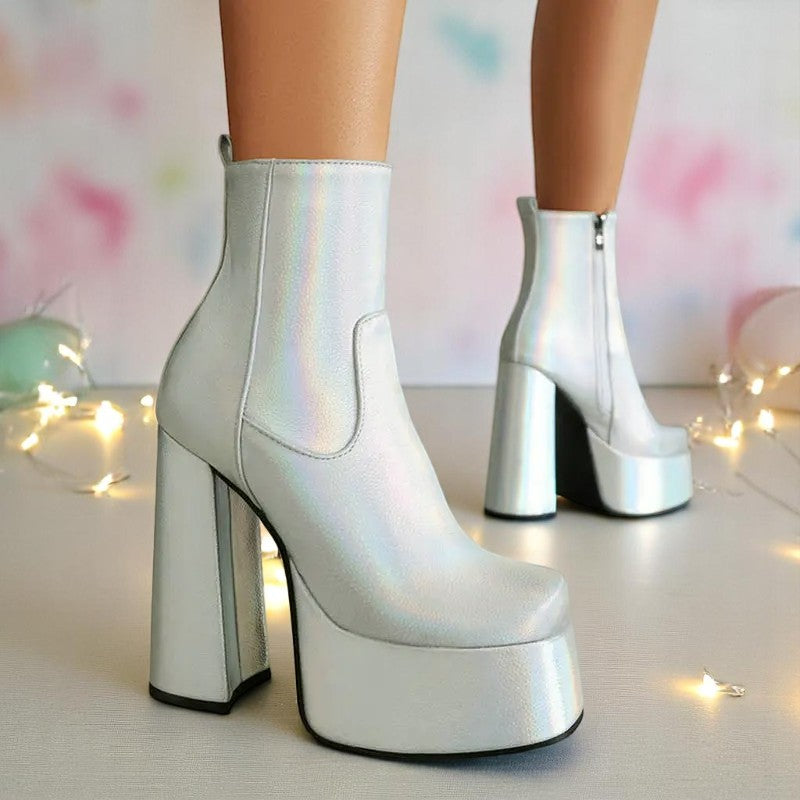 Prism Pop Power Boots – Boots | Iridescent pastel fashion accessory from Rainbowscape