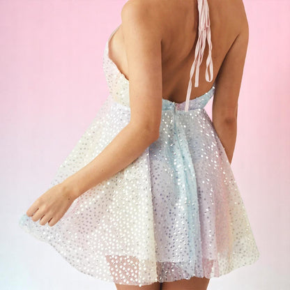 Stardust Serenade Halter Dress – Dress | Iridescent pastel fashion accessory from Rainbowscape