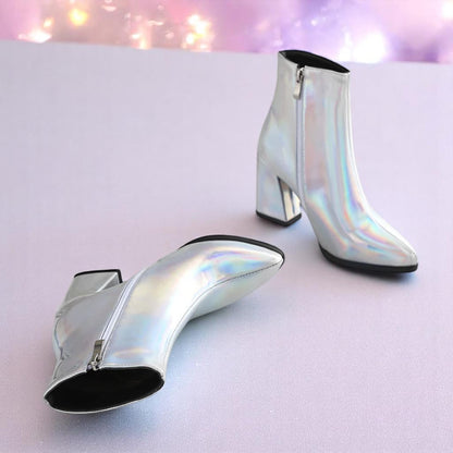 Cosmic Slick Ankle Boots – Boots | Iridescent pastel fashion accessory from Rainbowscape