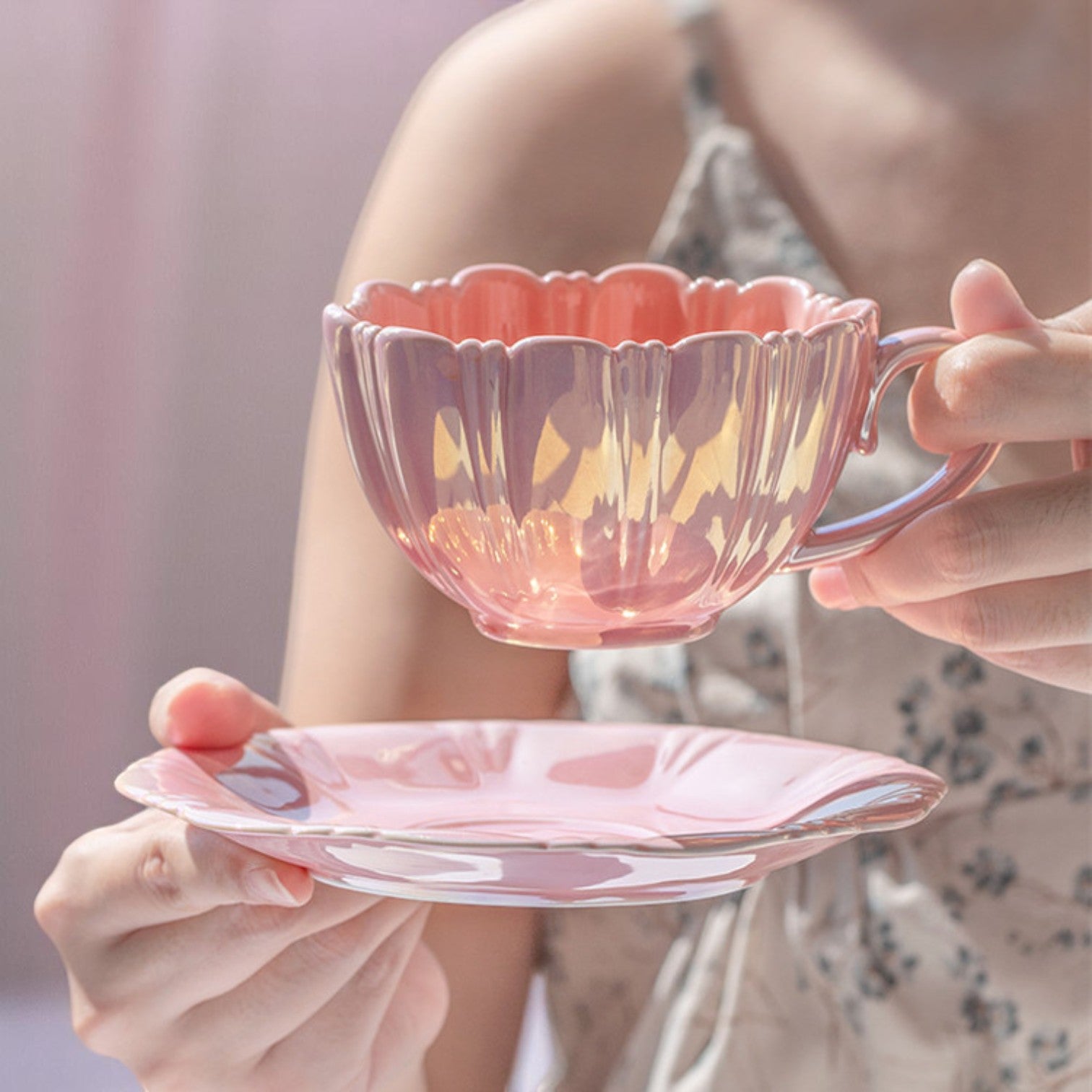 Petal Whirl Porcelain Teacup Set – Cups | Iridescent pastel fashion accessory from Rainbowscape