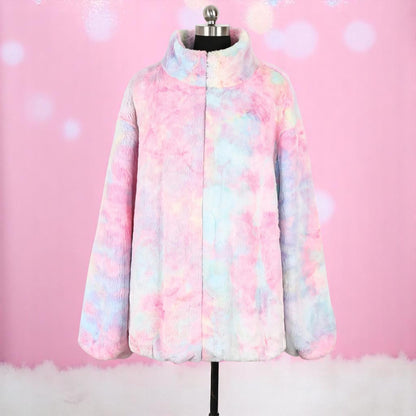 Frosted Bubblegum Dream Faux Fur Jacket – Jacket | Iridescent pastel fashion accessory from Rainbowscape