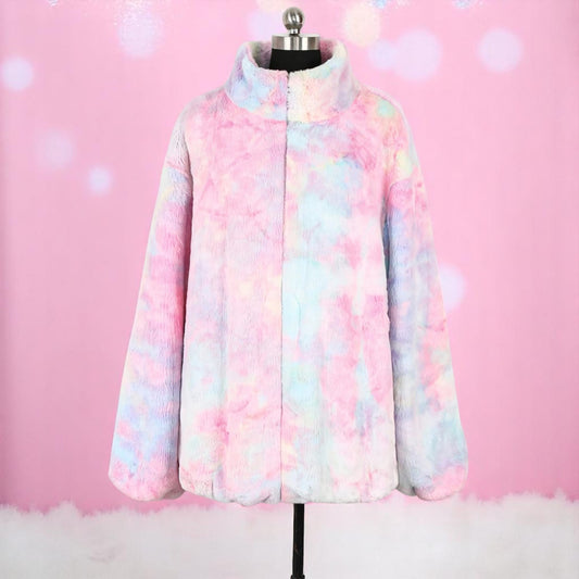 Frosted Bubblegum Dream Faux Fur Jacket – Jacket | Iridescent pastel fashion accessory from Rainbowscape