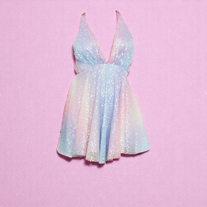 Stardust Serenade Halter Dress – Dress | Iridescent pastel fashion accessory from Rainbowscape