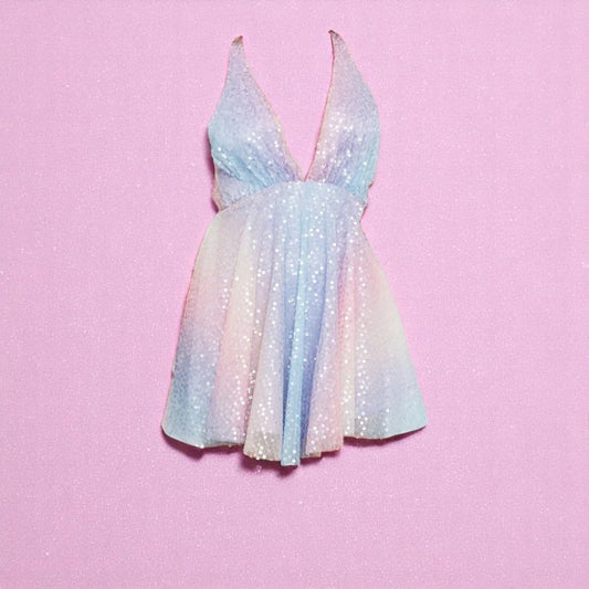 Stardust Serenade Halter Dress – Dress | Iridescent pastel fashion accessory from Rainbowscape