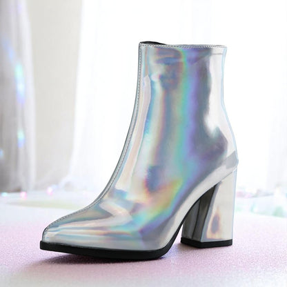 Cosmic Slick Ankle Boots – Boots | Iridescent pastel fashion accessory from Rainbowscape