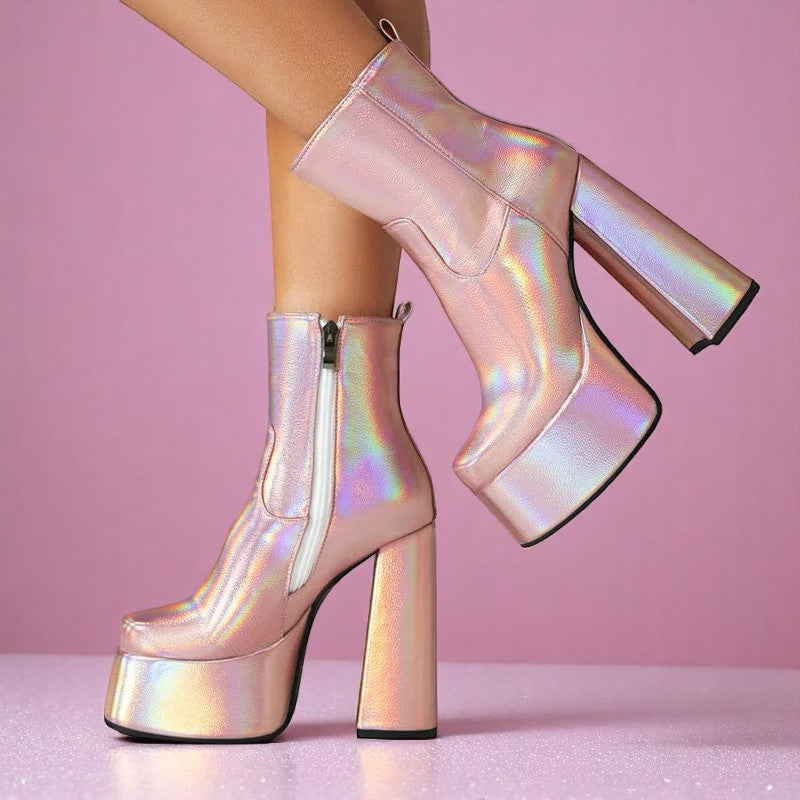 Prism Pop Power Boots – Boots | Iridescent pastel fashion accessory from Rainbowscape