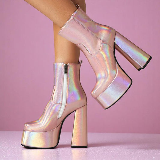 Prism Pop Power Boots – Boots | Iridescent pastel fashion accessory from Rainbowscape